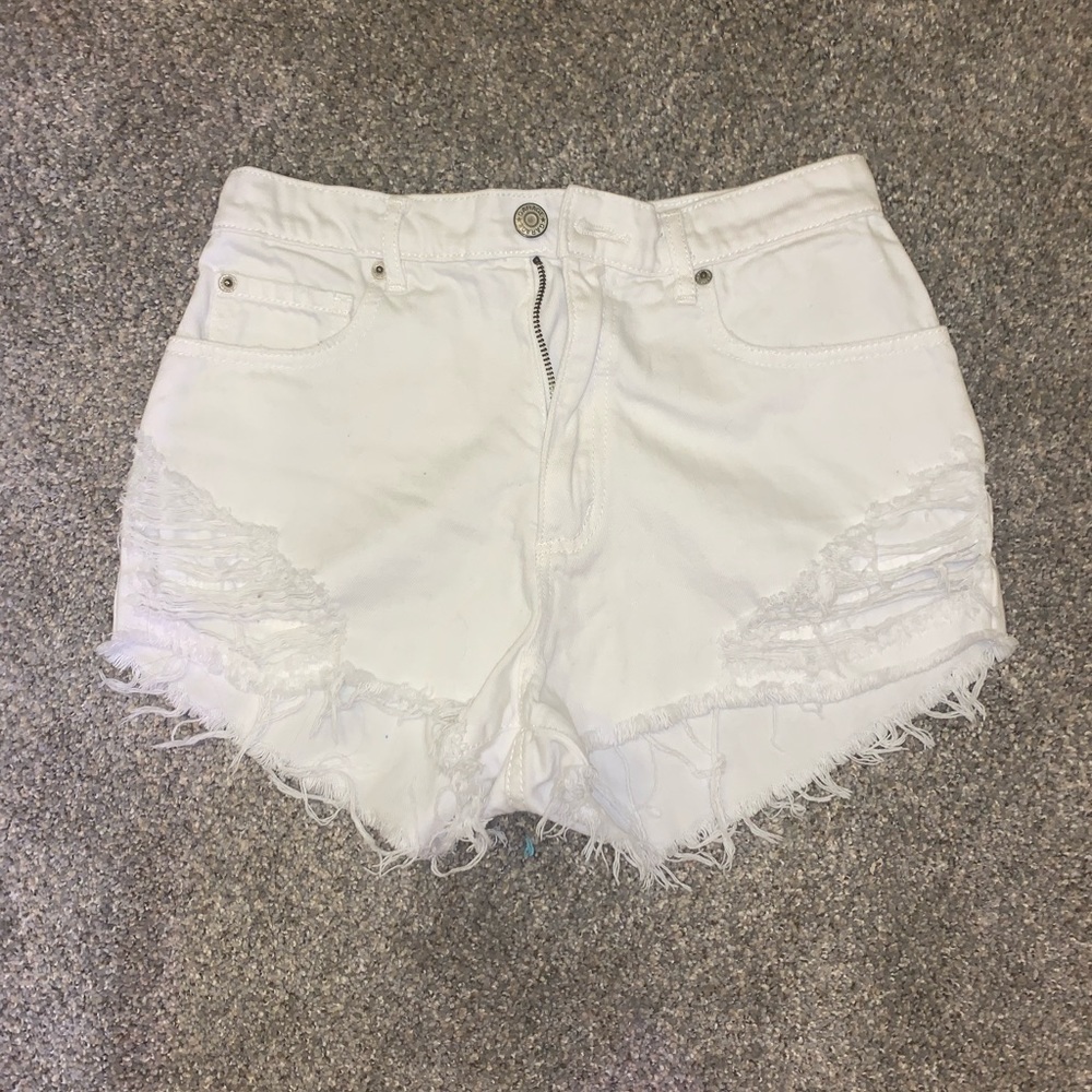 Garage White Distressed High Waisted Shorts.